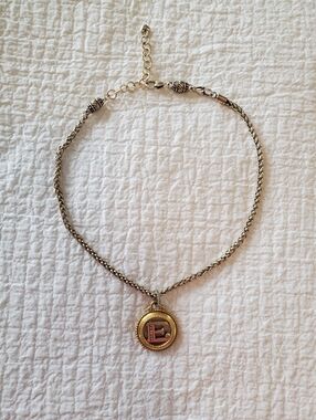 Monogram Initial E Metallic Pendant On A Gothic Filigree Vintage Style Necklace